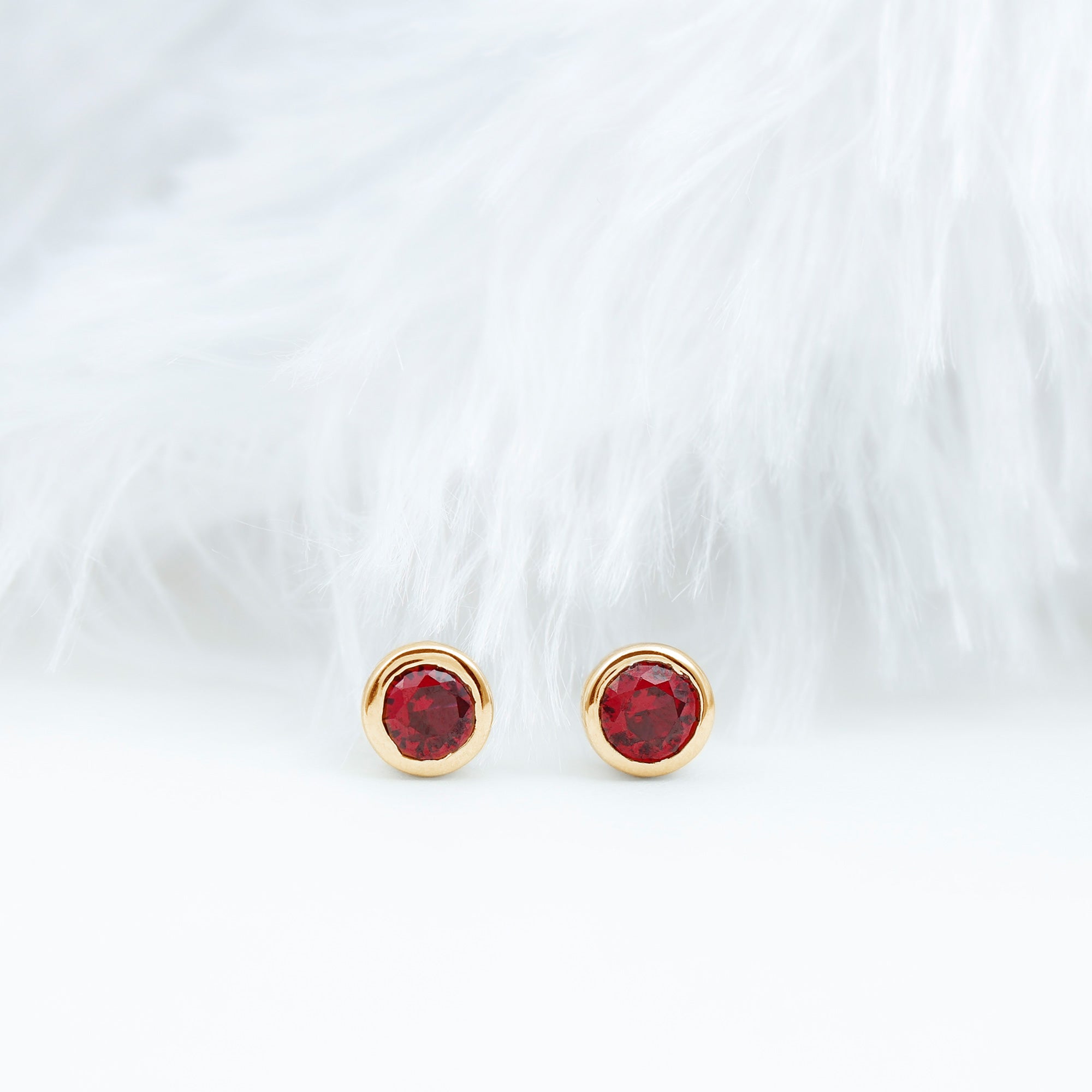 Round Shape lab Grown Ruby Solitaire Stud Earrings in Bezel Setting Lab Created Ruby - ( AAAA ) - Quality - Rosec Jewels