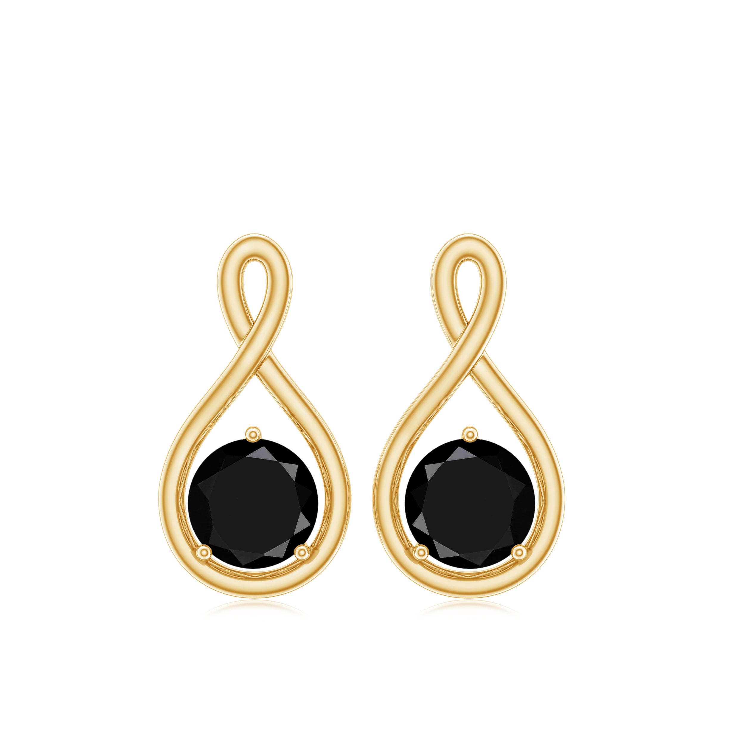 Certified Natural Black Onyx Infinity Earrings with Screw Back AAA - Rosec Jewels