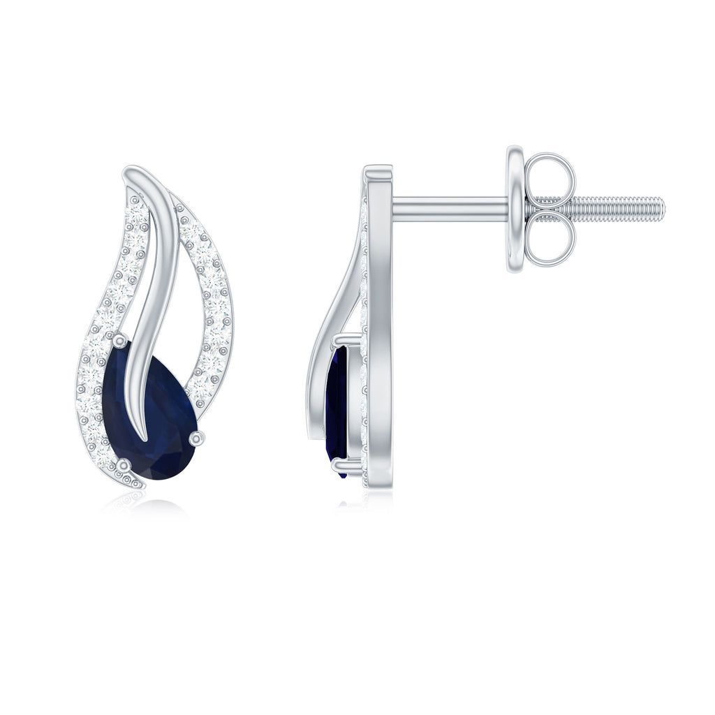 3/4 CT Blue Sapphire and Diamond Leaf Stud Earring