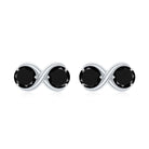 Genuine 1.8 Carat Black Spinel Two Stone Infinity Stud Earrings AAA - Rosec Jewels
