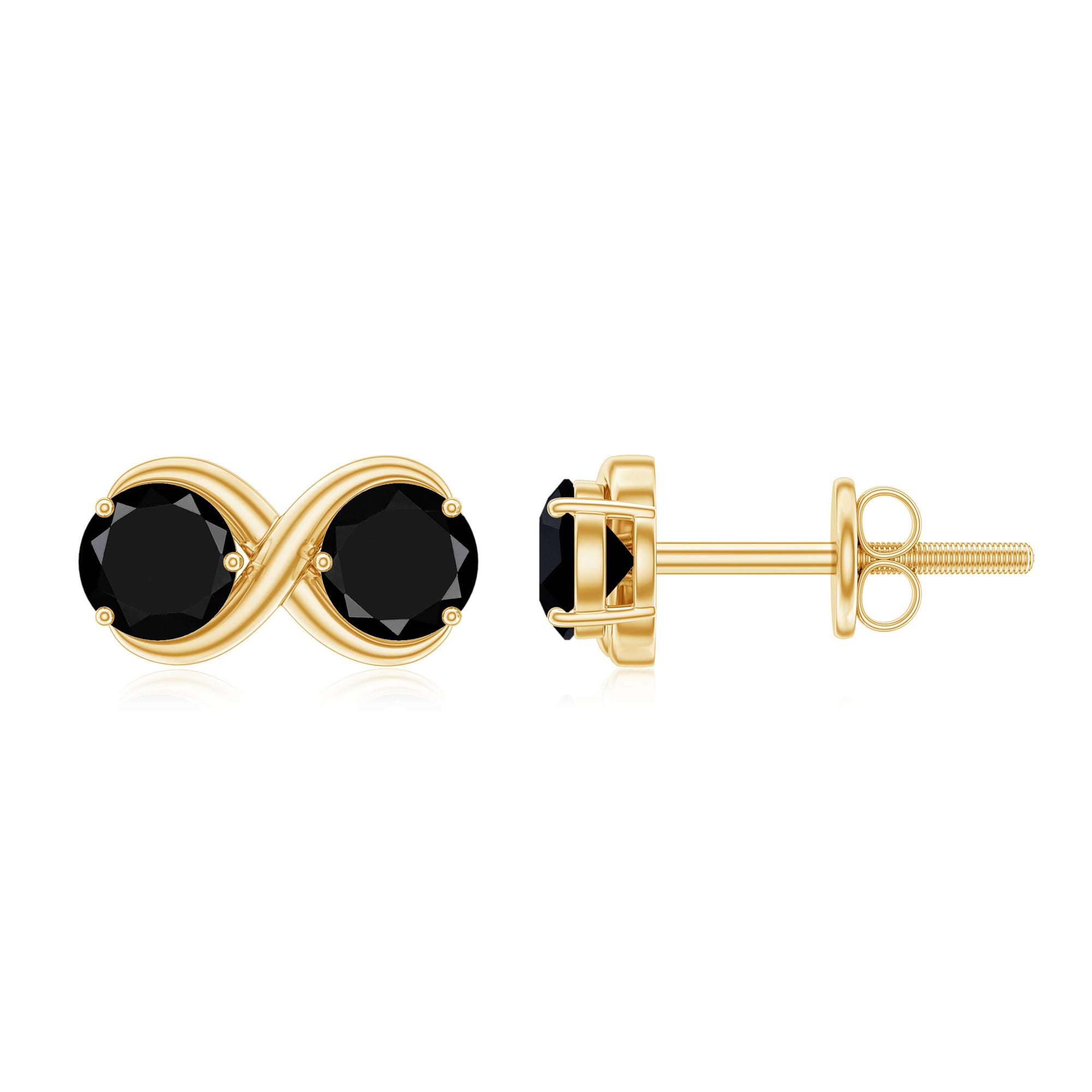 Genuine 1.8 Carat Black Spinel Two Stone Infinity Stud Earrings AAA - Rosec Jewels