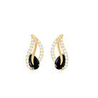 Genuine Pear Shape Black Onyx leaf Stud Earrings With Certificate AAA - Rosec Jewels