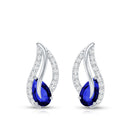 Lab Created Blue Sapphire and Moissanite Leaf Stud Earrings AAAA - Rosec Jewels