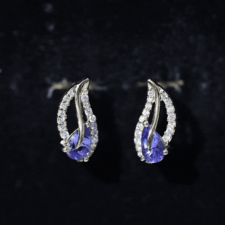 Pear Shape Tanzanite and Diamond Leaf Stud Earrings AAA - Rosec Jewels