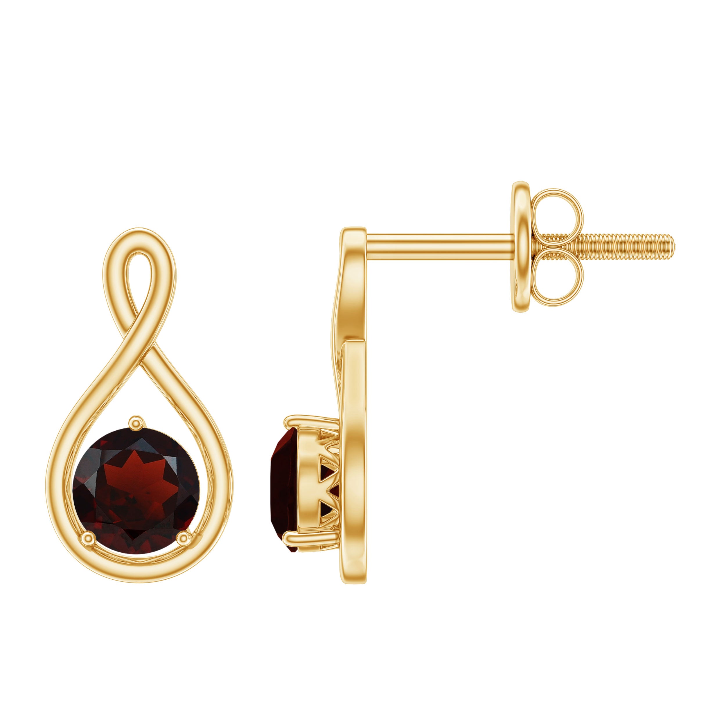 0.6 Carat Round Shaped Garnet Infinity Stud Earrings AAA - Rosec Jewels