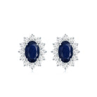 Classic Blue Sapphire Stud Earrings with Diamond Halo AAA - Rosec Jewels