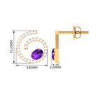 Oval Amethyst and Diamond Swirl Stud Earrings Amethyst - ( AAA ) - Quality - Rosec Jewels