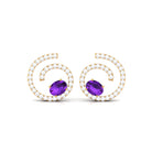 Oval Amethyst and Diamond Swirl Stud Earrings Amethyst - ( AAA ) - Quality - Rosec Jewels
