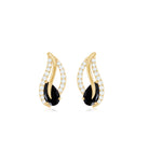 Pear Shape Black Spinel and Diamond Leaf Stud Earrings AAA - Rosec Jewels