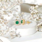 Classic Emerald Stud Earrings with Diamond Halo AAA - Rosec Jewels