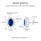 Oval Shaped Lab Grown Blue Sapphire and Diamond Halo Stud Earrings AAAA - Rosec Jewels