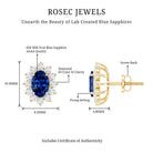 Oval Shaped Lab Grown Blue Sapphire and Diamond Halo Stud Earrings AAAA - Rosec Jewels