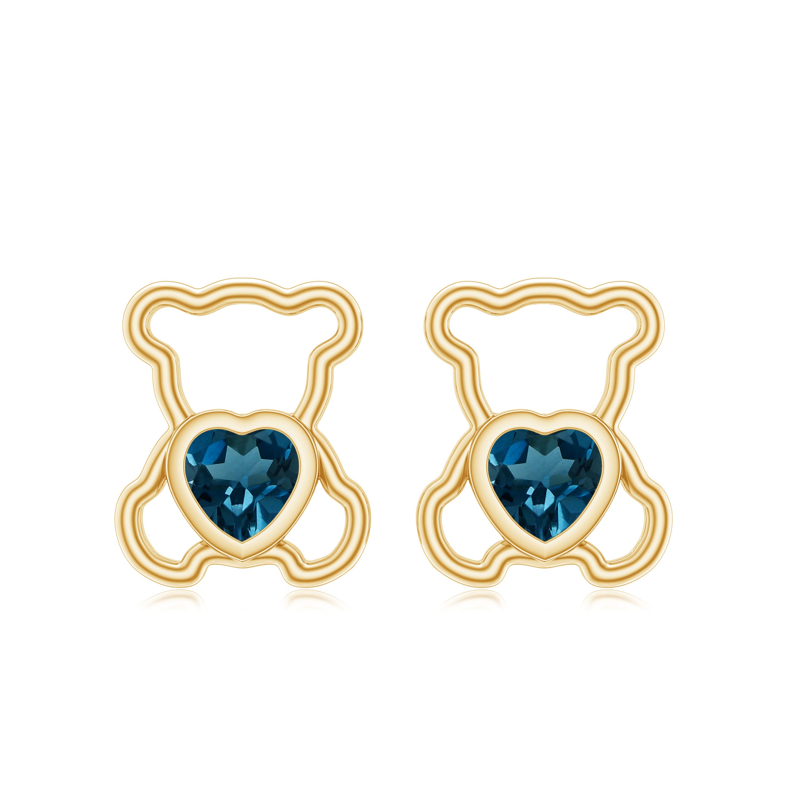 1/2 CT Heart Shape London Blue Topaz Teddy Bear Earrings AAA - Rosec Jewels