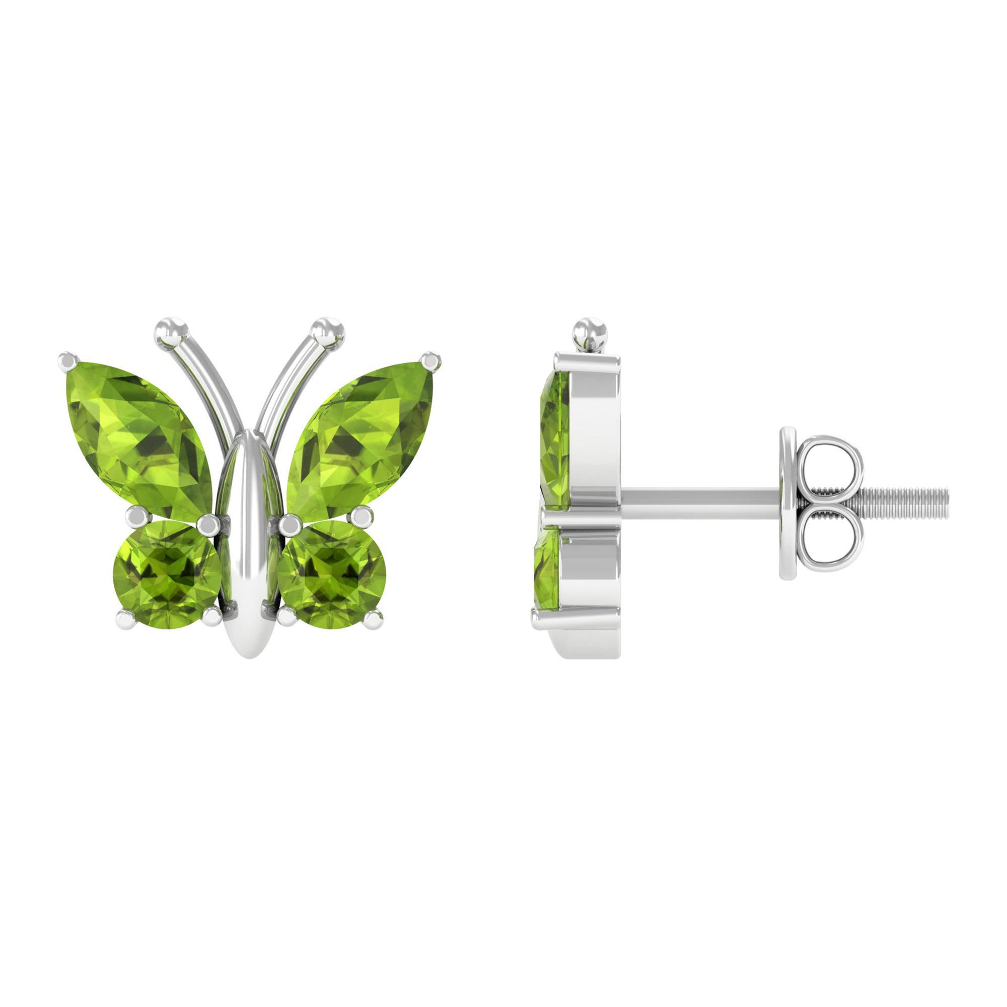 Natural Peridot Butterfly Stud Earrings Peridot - ( AAA ) - Quality - Rosec Jewels