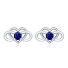 Lab Created Blue Sapphire Infinity Heart Stud Earrings AAAA - Rosec Jewels