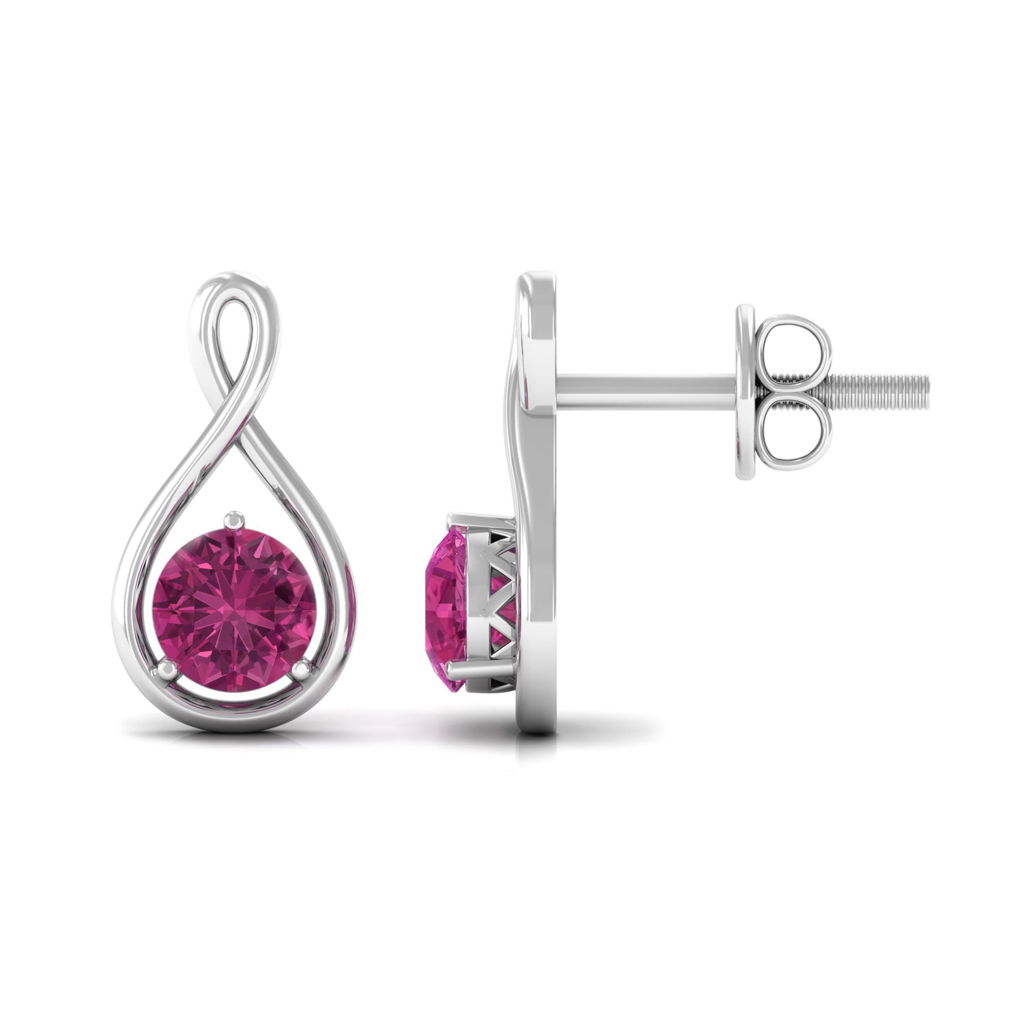 Genuine Pink Tourmaline Infinity Stud Earrings for Women AAA - Rosec Jewels