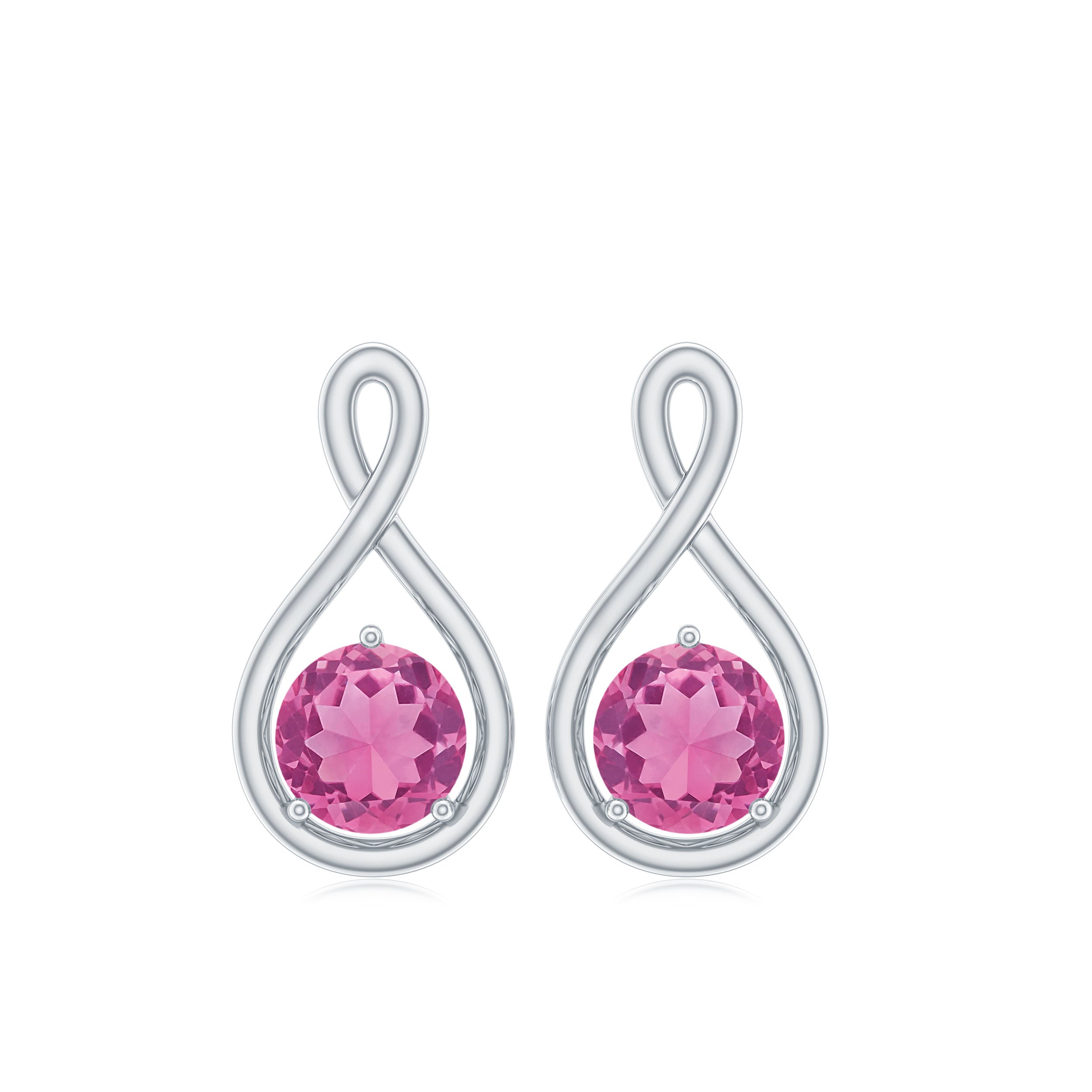 Genuine Pink Tourmaline Infinity Stud Earrings for Women AAA - Rosec Jewels