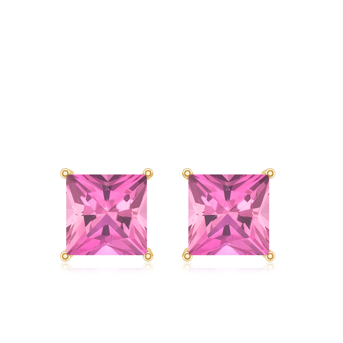 2 Carat Princess Cut Pink Tourmaline Stud Earrings with Screw Back AAA - Rosec Jewels
