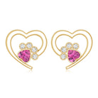 Heart Shape Pink Tourmaline and Diamond Dog Paw Stud Earrings AAA - Rosec Jewels