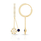 Real Blue Sapphire and Diamond Snowflake Dangle Hoop Earrings AAA - Rosec Jewels