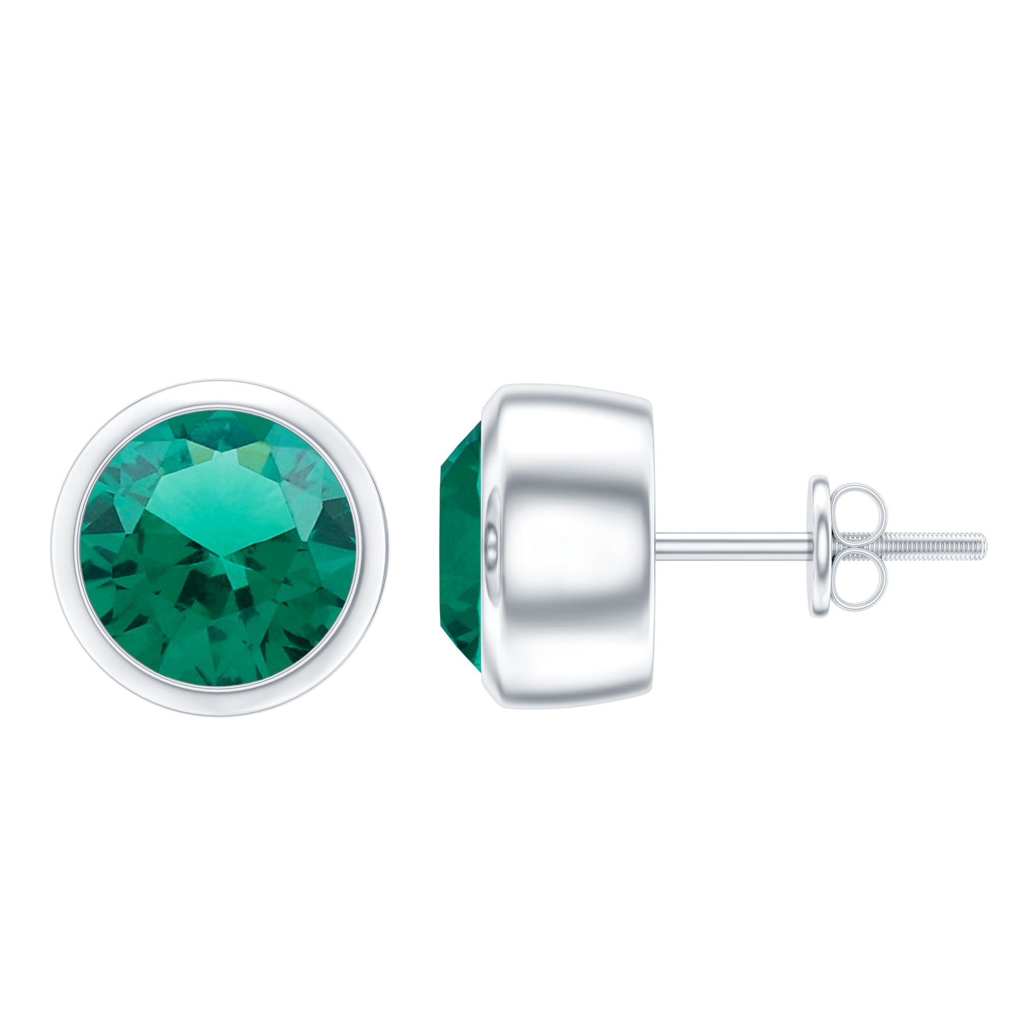 Certified Lab Created Emerald Stud Earrings in Bezel Setting