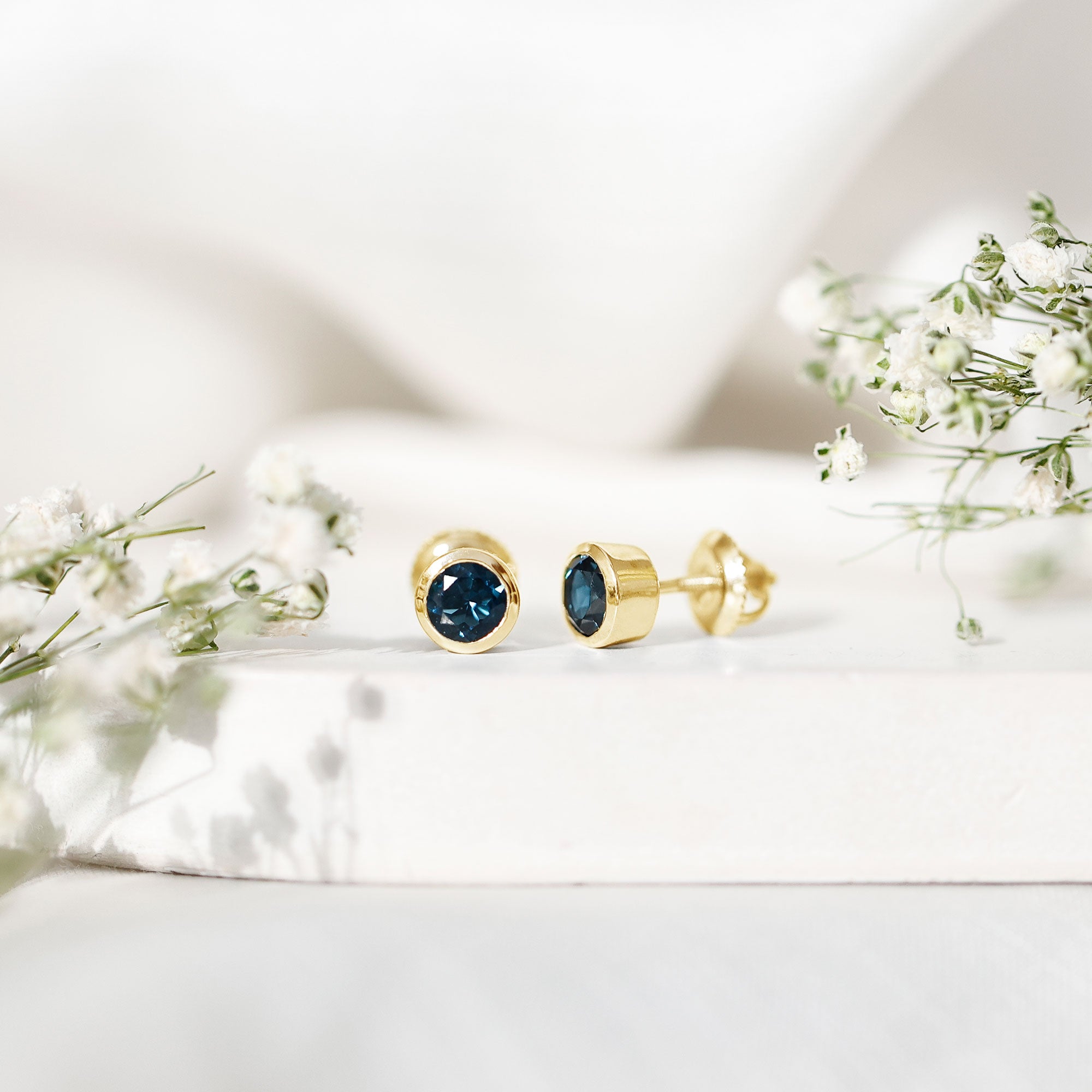 1.2 Carat Round Cut London Blue Topaz Solitaire Stud Earrings in Bezel Setting AAA - Rosec Jewels
