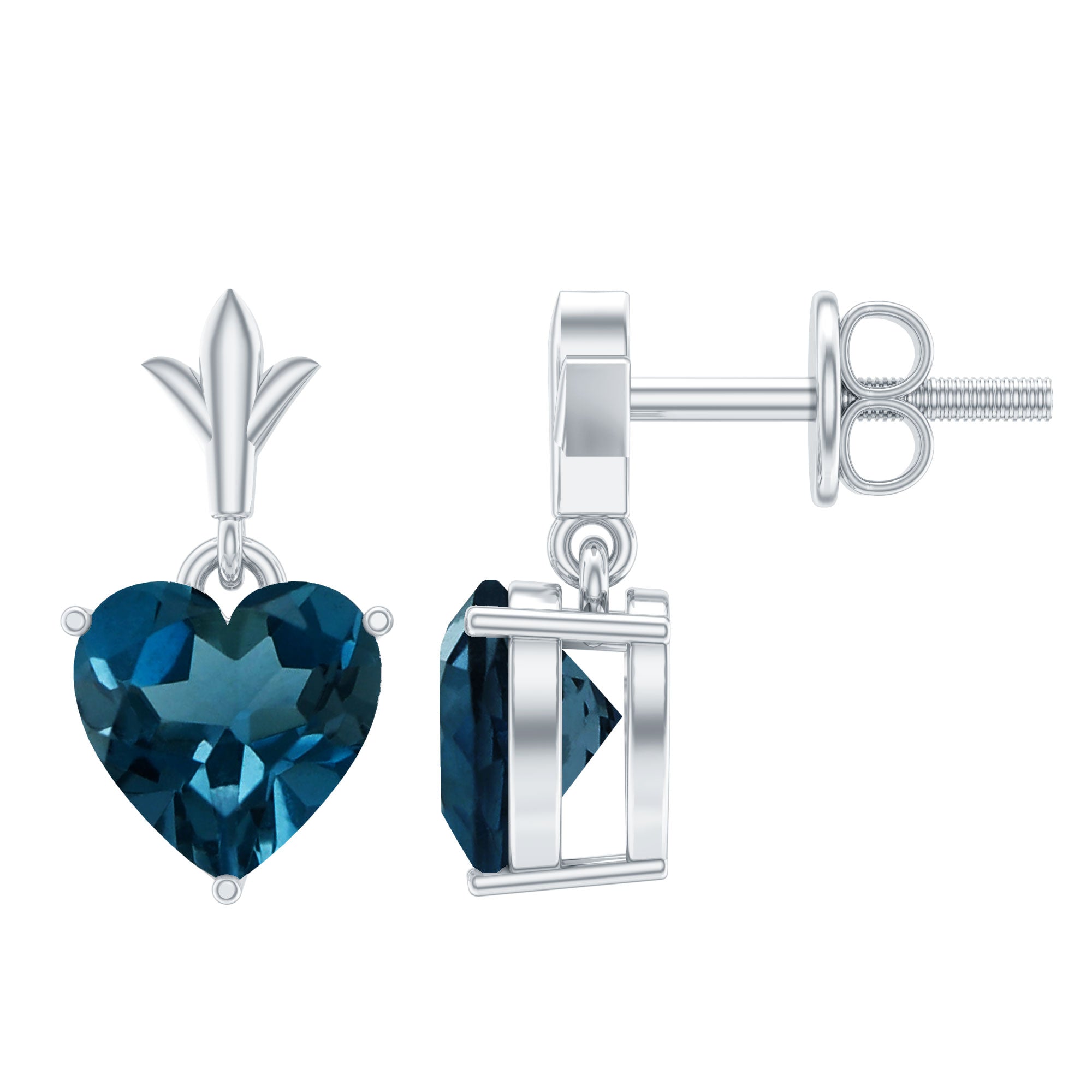 6 MM Heart Shape London Blue Topaz Drop Stud Earrings