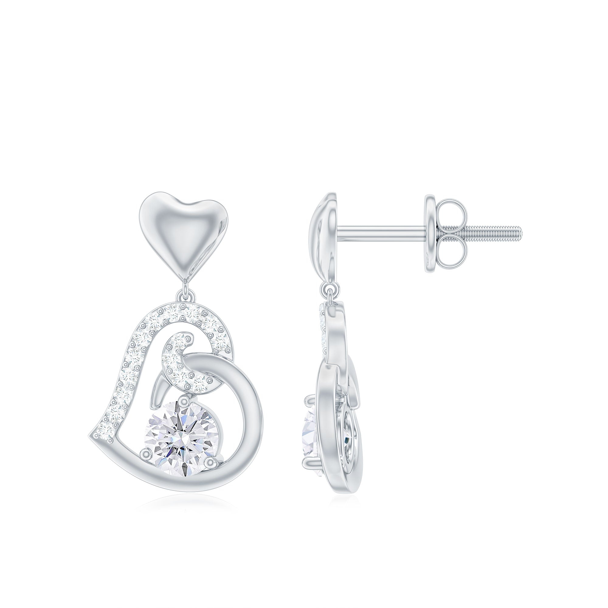 3/4 CT Accent Set Moissanite Heart Drop Earrings for Women Moissanite - ( D-VS1 ) - Color and Clarity - Rosec Jewels