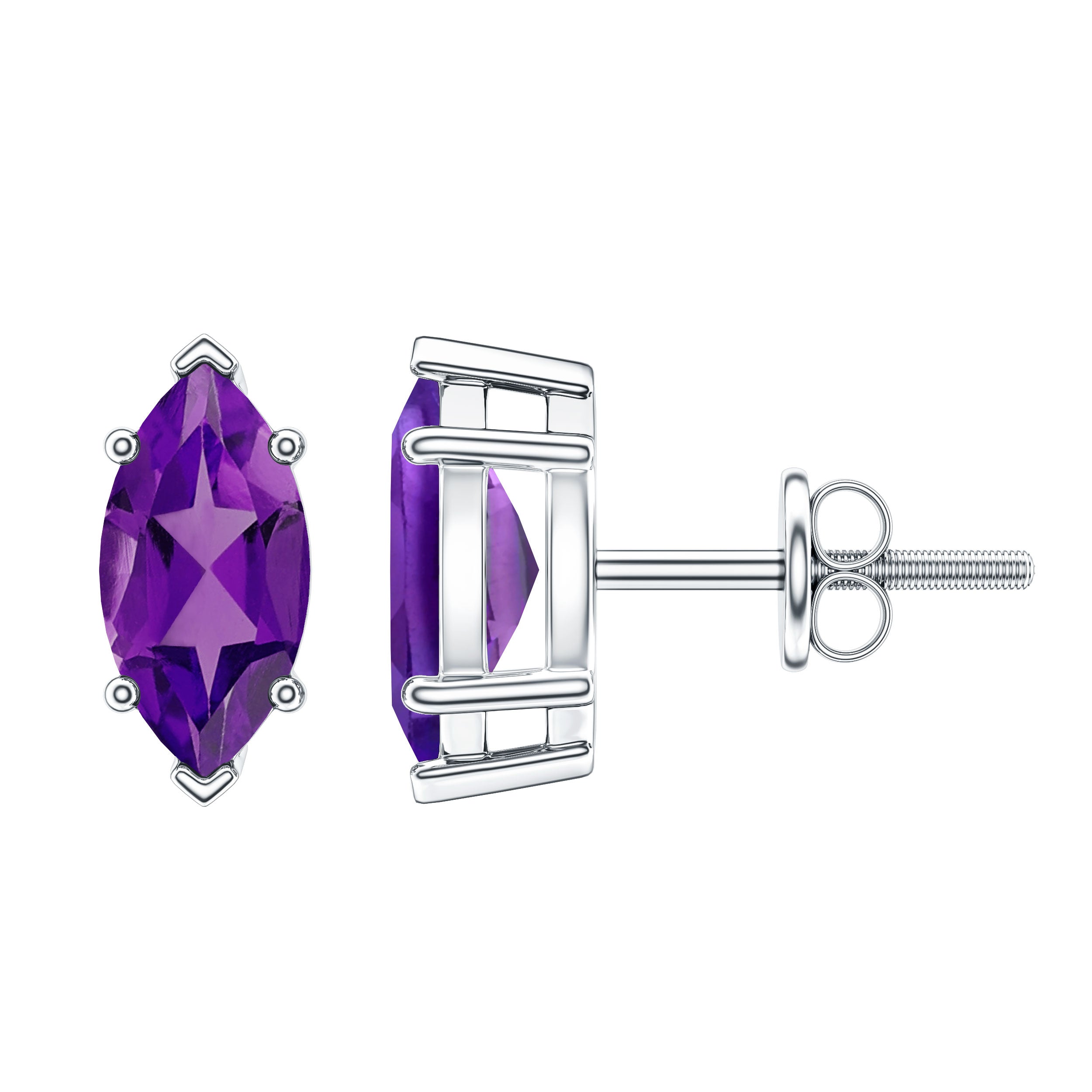 1.48 Carat Marquise Cut Amethyst Solitaire Stud Earrings AAA - Rosec Jewels