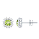 Natural 1 Carat Peridot Stud Earrings with Diamond Halo AAA - Rosec Jewels