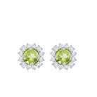 Natural 1 Carat Peridot Stud Earrings with Diamond Halo AAA - Rosec Jewels