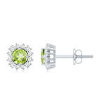 Natural 1 Carat Peridot Stud Earrings with Diamond Halo AAA - Rosec Jewels