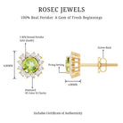 Natural 1 Carat Peridot Stud Earrings with Diamond Halo AAA - Rosec Jewels