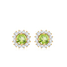 Natural 1 Carat Peridot Stud Earrings with Diamond Halo AAA - Rosec Jewels