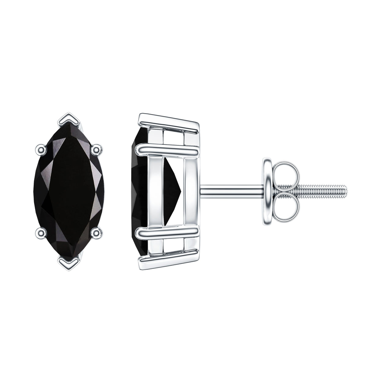1.4 CT Marquise Black Spinel Solitaire Stud Earrings AAA - Rosec Jewels