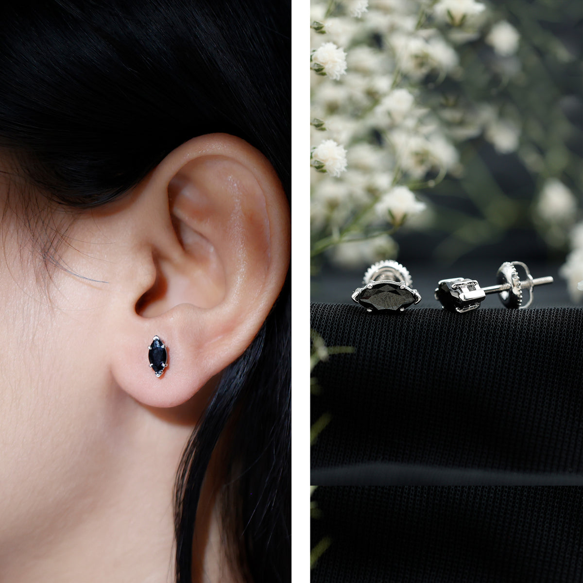 1.4 CT Marquise Black Spinel Solitaire Stud Earrings AAA - Rosec Jewels
