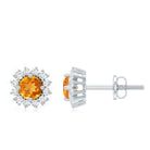 1 Carat Classic Yellow Citrine and Diamond Halo Stud Earrings AAA - Rosec Jewels