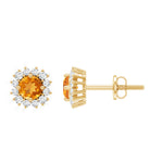 1 Carat Classic Yellow Citrine and Diamond Halo Stud Earrings AAA - Rosec Jewels