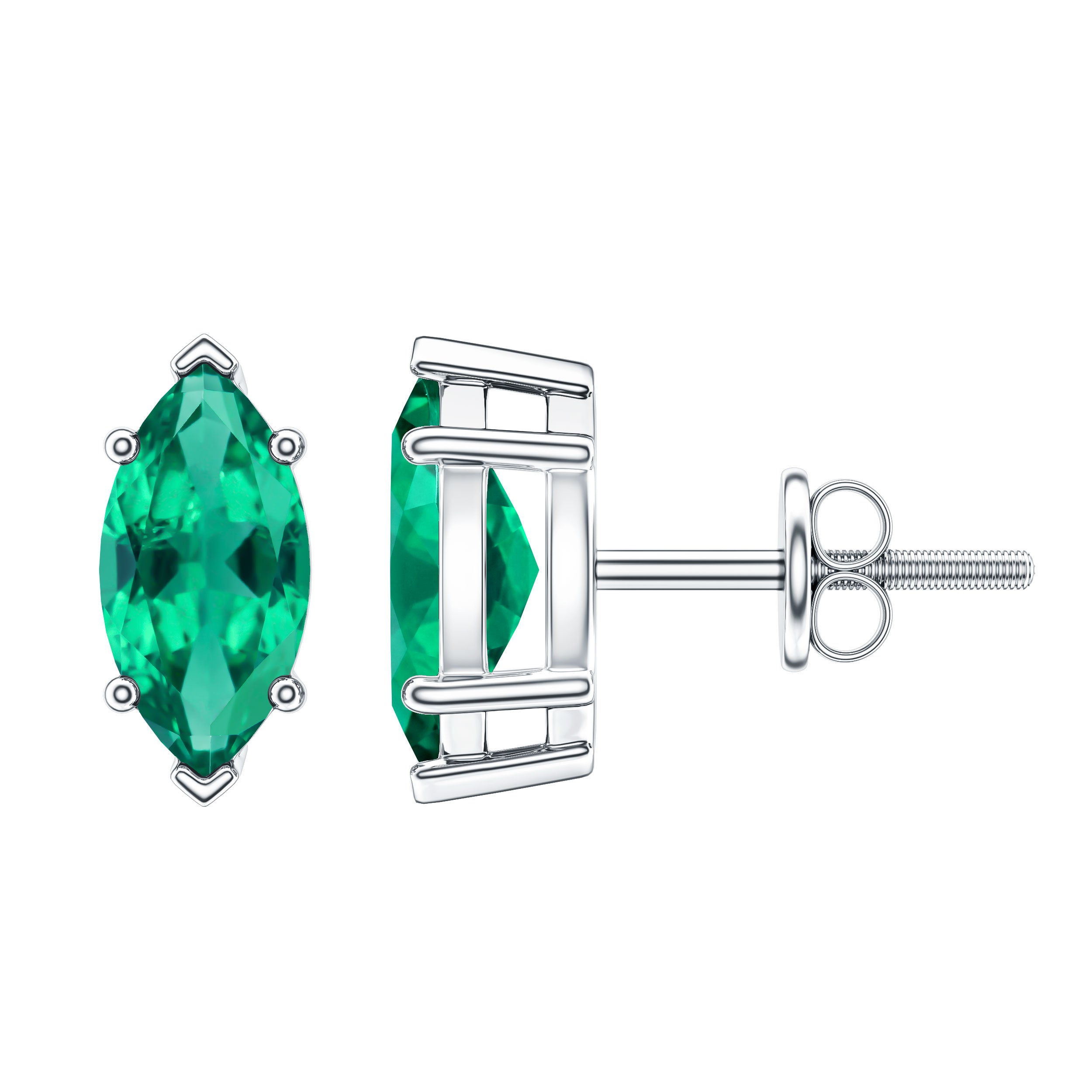 Marquise Cut 1.2 Carat Lab Created Emerald Solitaire Stud Earrings AAAA - Rosec Jewels