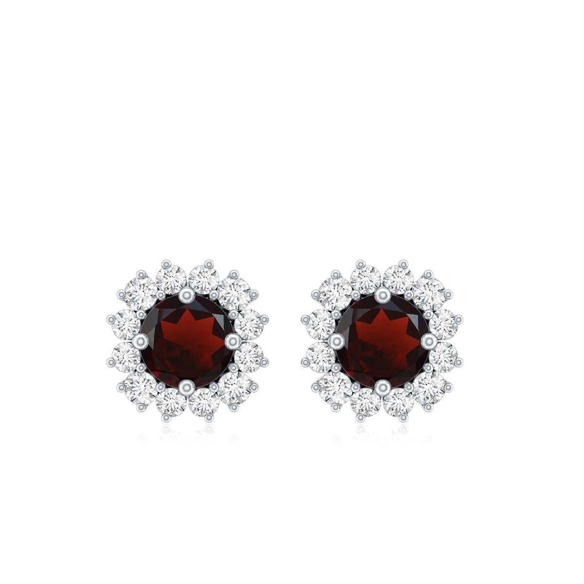 Genuine Garnet and Diamond Halo Stud Earrings AAA - Rosec Jewels