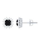 0.75 CT Classic Black Onyx Stud Earring with Diamond Halo Black Onyx - ( AAA ) - Quality - Rosec Jewels