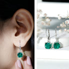 Cushion Cut Lab Created Emerald Dangle Hoop Earrings AAAA - Rosec Jewels