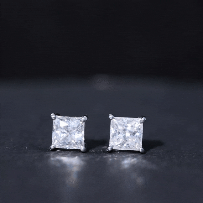 6MM Solitaire Princess Cut Moissanite Stud Earrings D-VS1 - Rosec Jewels