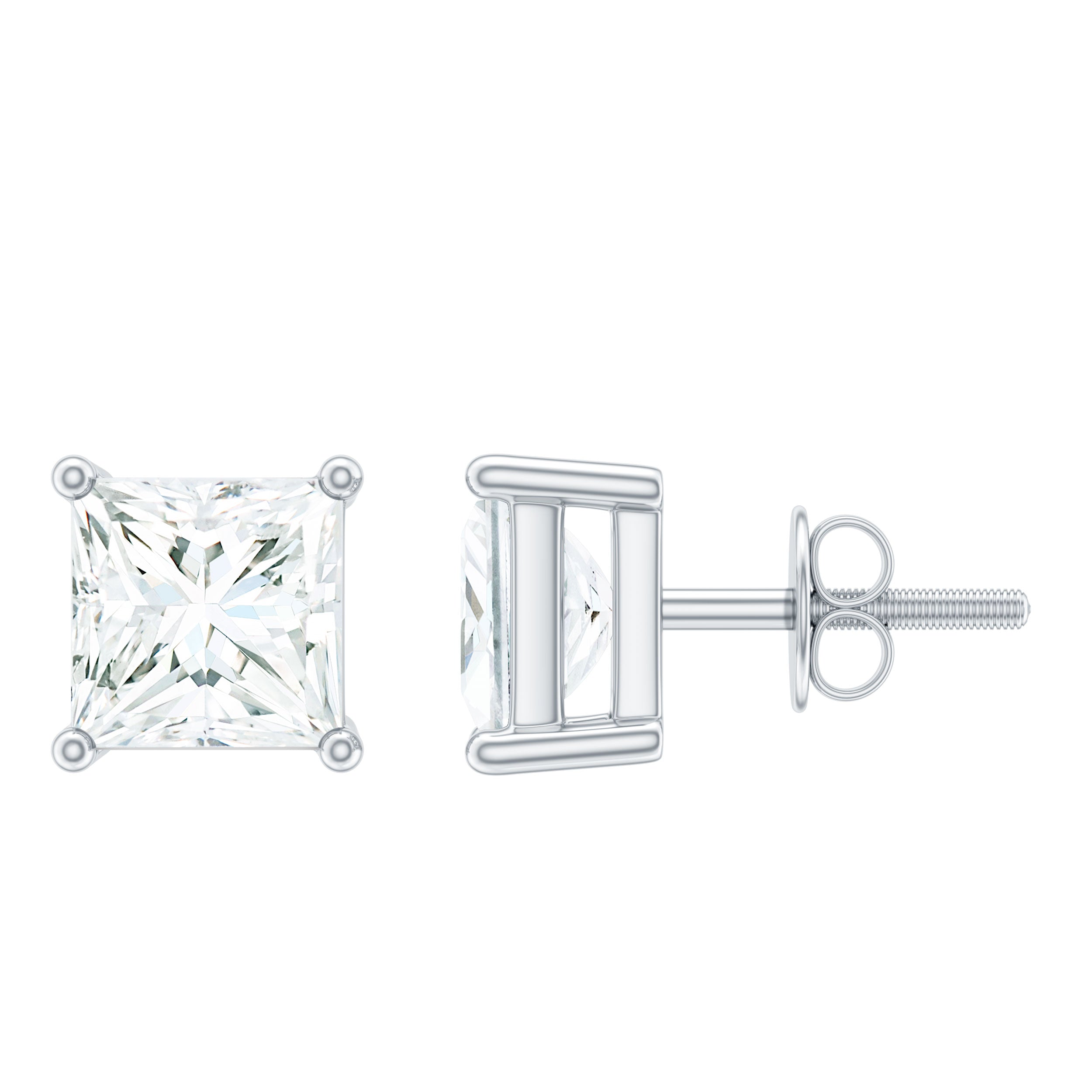 Certified 6 MM Princess Cut Moissanite Stud Earrings in Silver