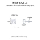 6 MM Solitaire Princess Cut Certified Moissanite Stud Earrings Moissanite - ( D-VS1 ) - Color and Clarity - Rosec Jewels