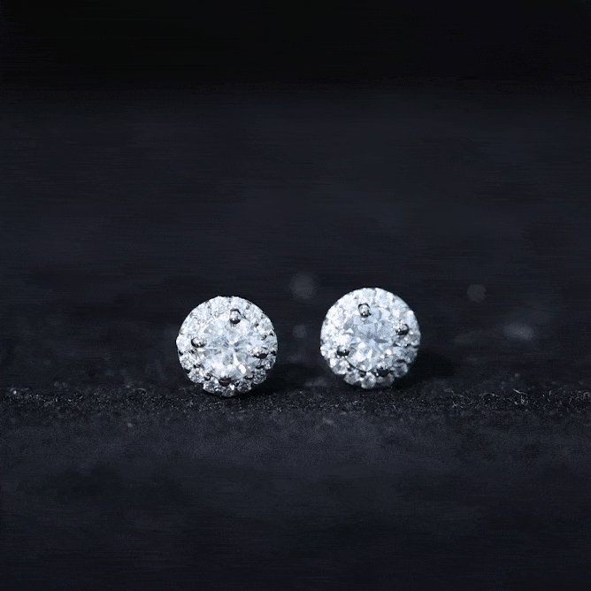 3/4 CT Round Moissanite Elegant Halo Stud Earrings in Gold Moissanite - ( D-VS1 ) - Color and Clarity - Rosec Jewels