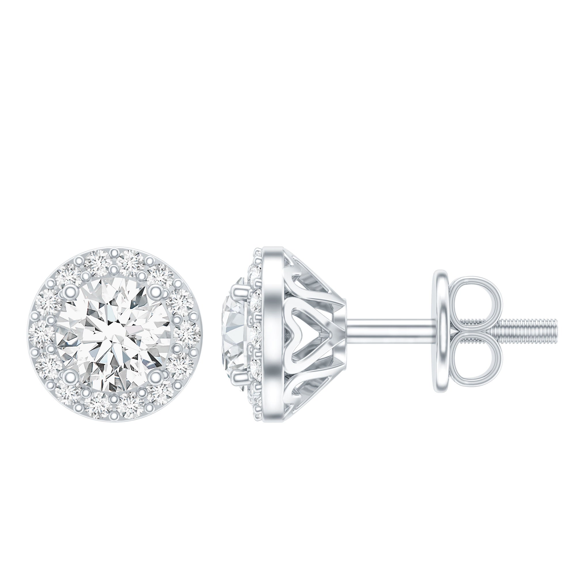 Certified Round Moissanite Halo Stud Earrings D-VS1 - Rosec Jewels