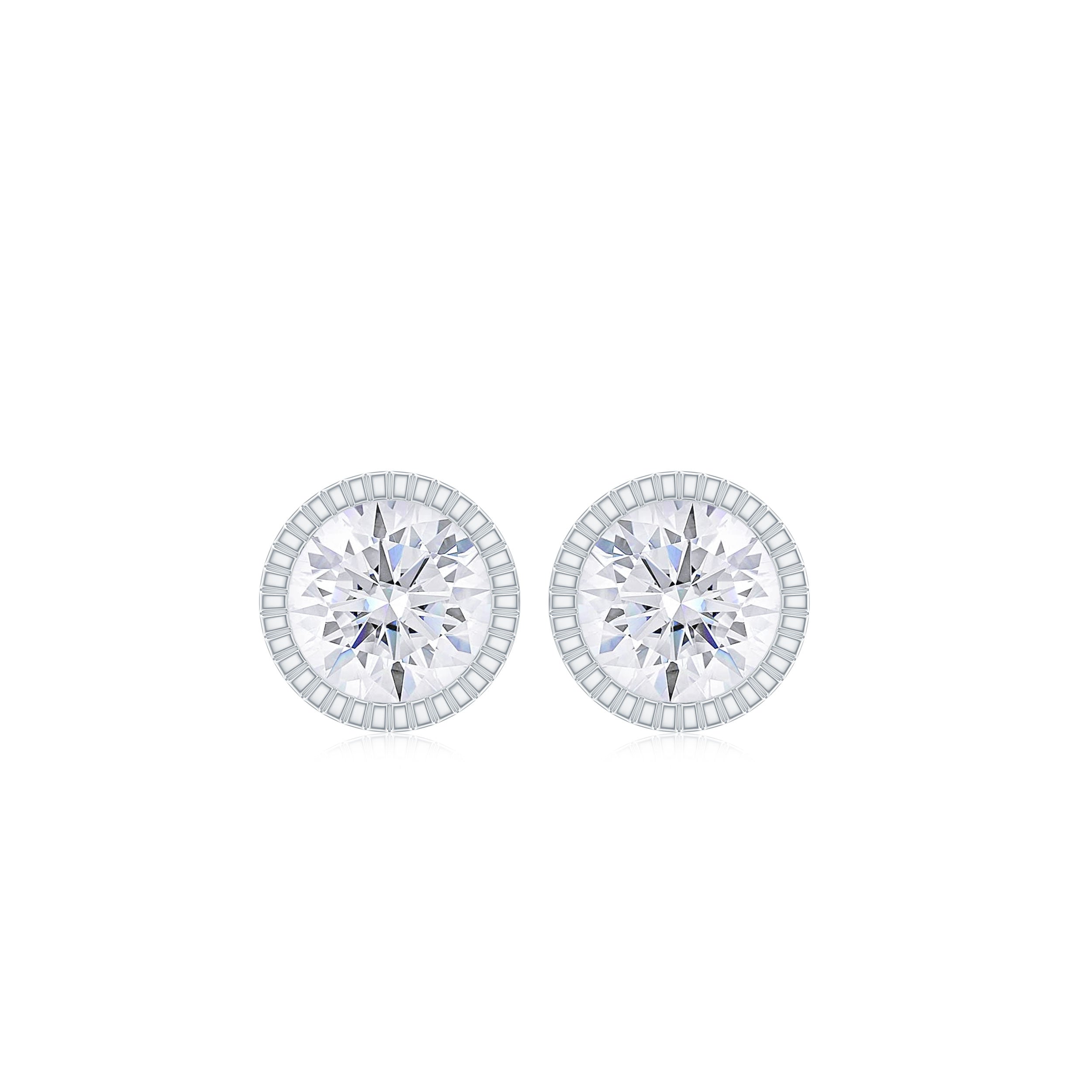 Simple Solitaire Stud Earrings with Round Moissanite in Bezel Setting Moissanite - ( D-VS1 ) - Color and Clarity - Rosec Jewels