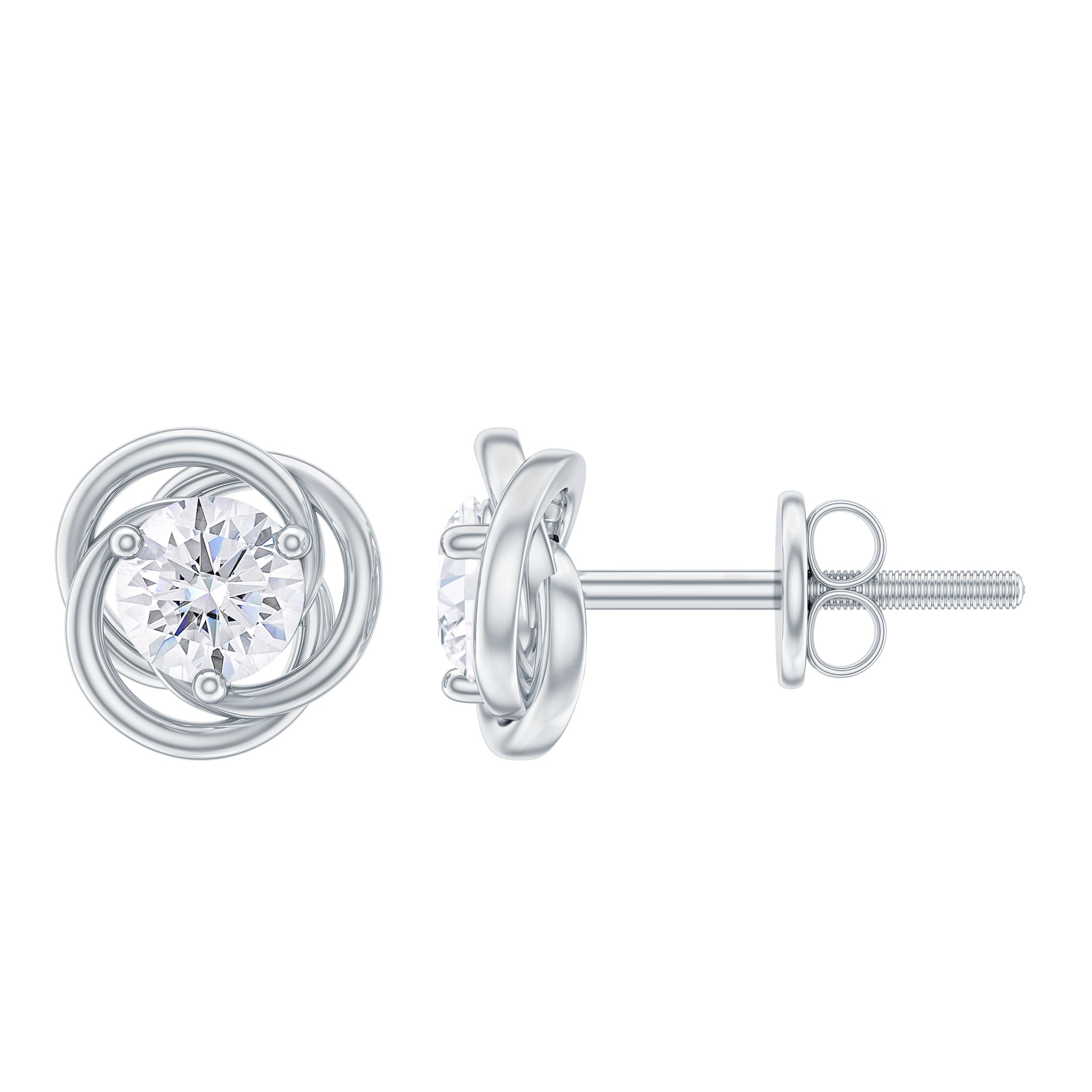Classic Swirl and Round Moissanite Solitaire Stud Earrings Moissanite - ( D-VS1 ) - Color and Clarity - Rosec Jewels
