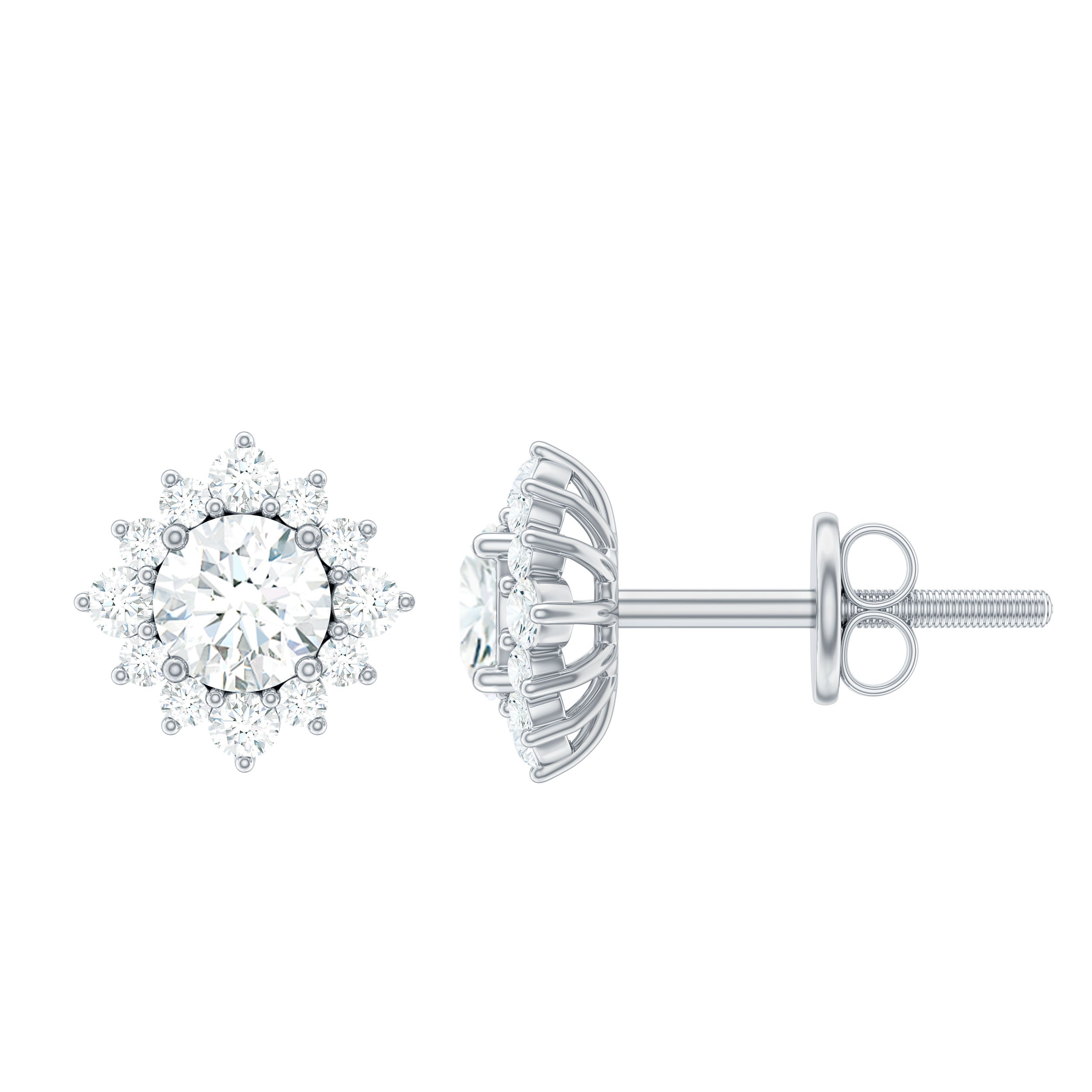 1.25 CT Classic Moissanite Stud Earrings with Halo Moissanite - ( D-VS1 ) - Color and Clarity - Rosec Jewels
